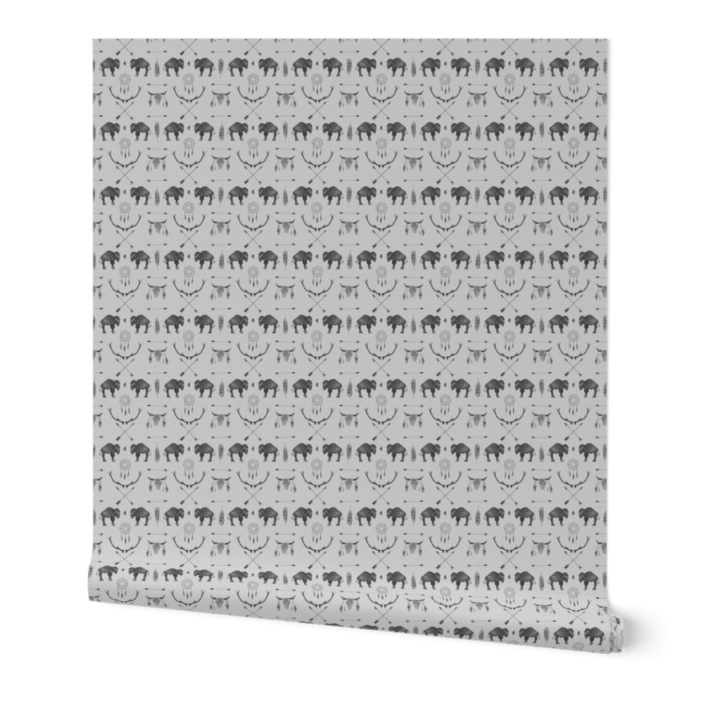 Small Light Grey Buffalo Handpainted Western Motifs Wallpaper Small Light Grey Buffalo Handpainted Western Motifs Wallpaper