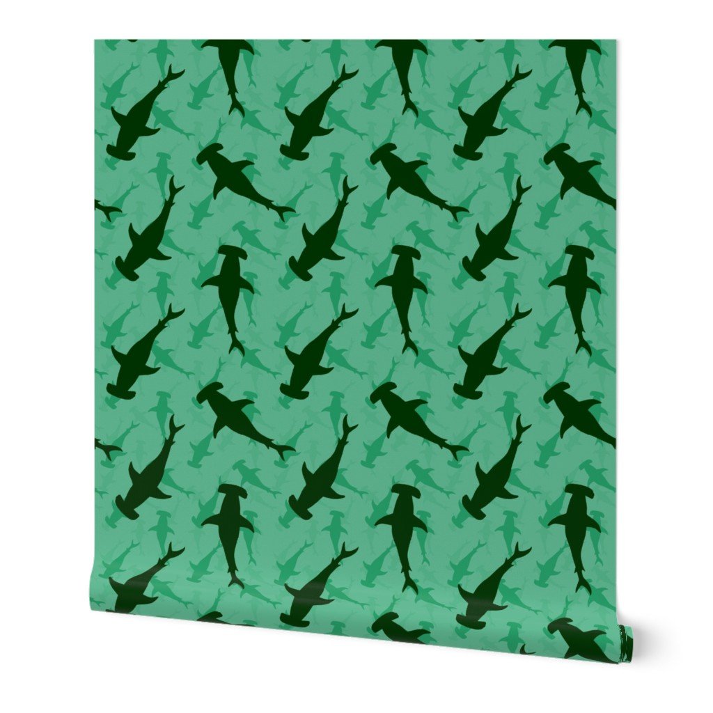 Dark Hammerhead Sharks Silhouette Circling in Jade Green Water Wallpaper Dark Hammerhead Sharks Silhouette Circling in Jade Green Water Wallpaper
