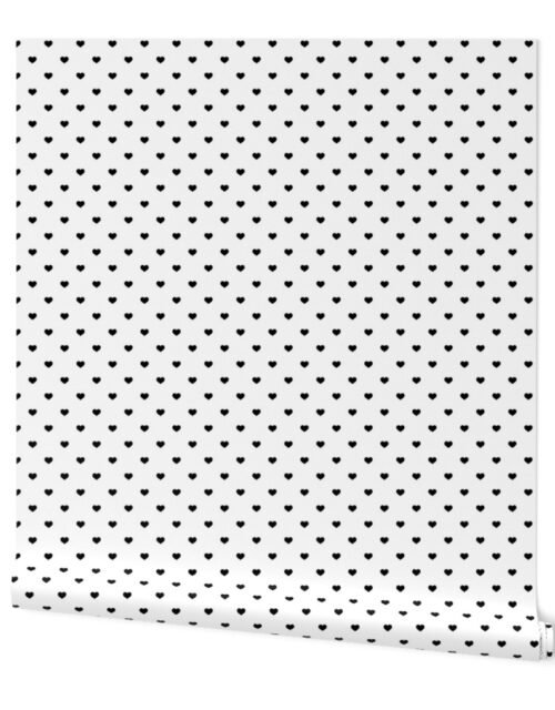 Mini Black Valentines Polkadot Love Hearts on White Background Wallpaper