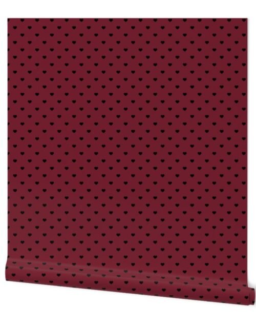 Mini Black Valentines Polkadot Love Hearts on Wine Background Wallpaper