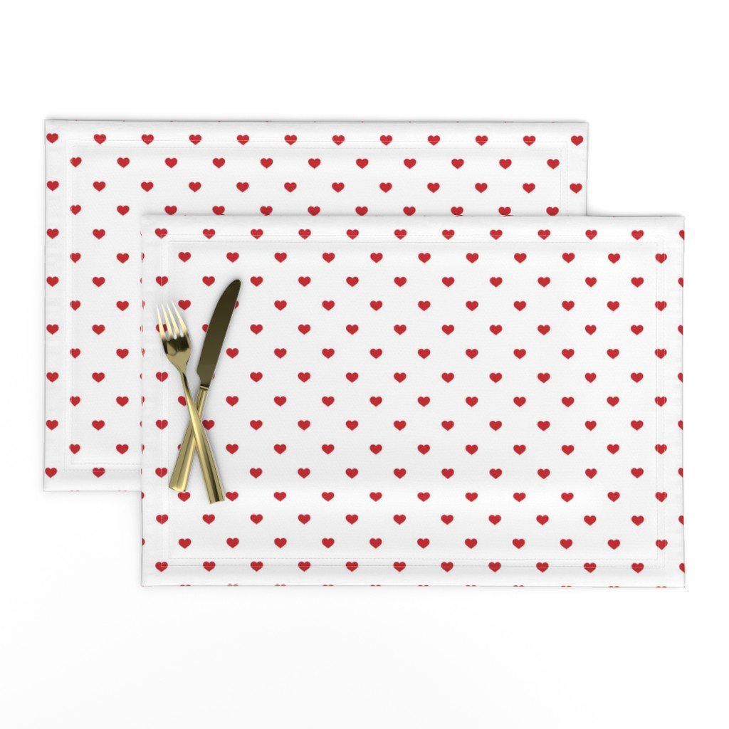 Mini Poppy Red Valentines Polkadot Love Hearts on White Background Placemats Mini Poppy Red Valentines Polkadot Love Hearts on White Background Placemats