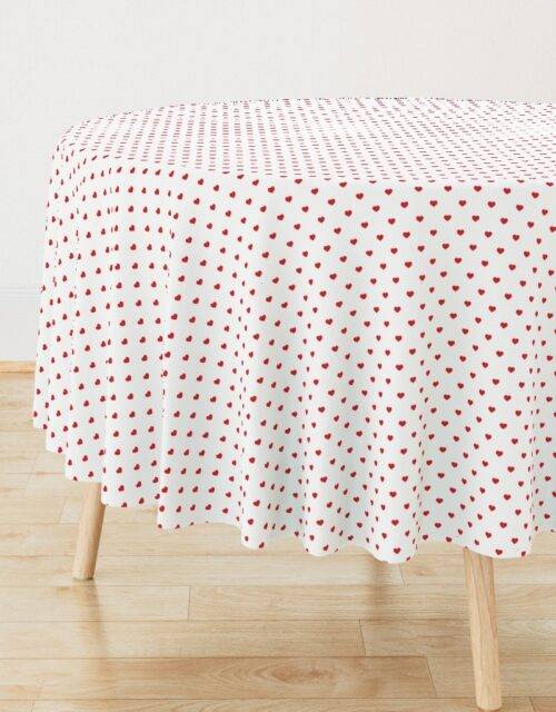 Mini Poppy Red Valentines Polkadot Love Hearts on White Background Round Tablecloth
