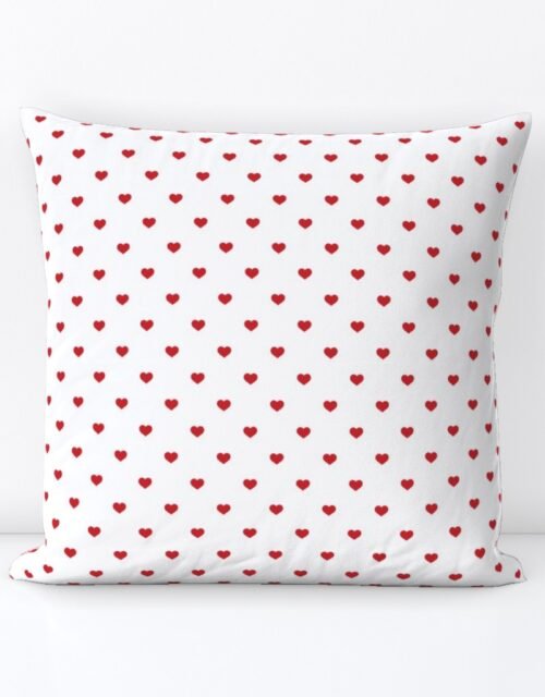 Mini Poppy Red Valentines Polkadot Love Hearts on White Background Square Throw Pillow