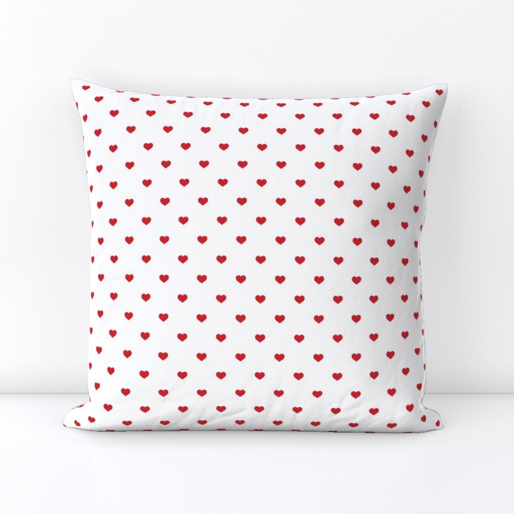 Mini Poppy Red Valentines Polkadot Love Hearts on White Background Square Throw Pillow Mini Poppy Red Valentines Polkadot Love Hearts on White Background Square Throw Pillow