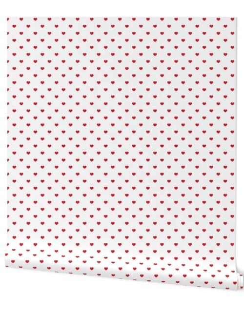 Mini Poppy Red Valentines Polkadot Love Hearts on White Background Wallpaper