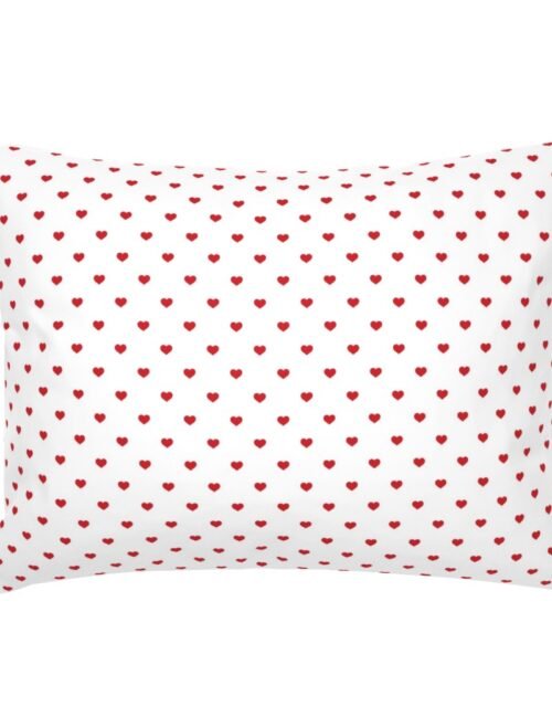 Mini Poppy Red Valentines Polkadot Love Hearts on White Background Standard Pillow Sham