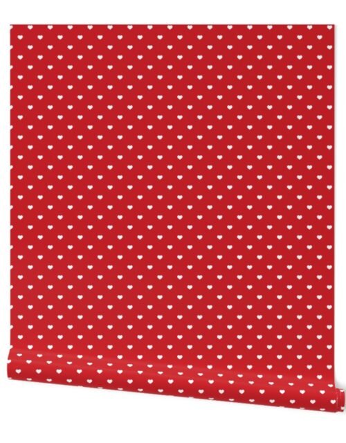 Mini White Valentines Polkadot Love Hearts on Poppy Red Background Wallpaper