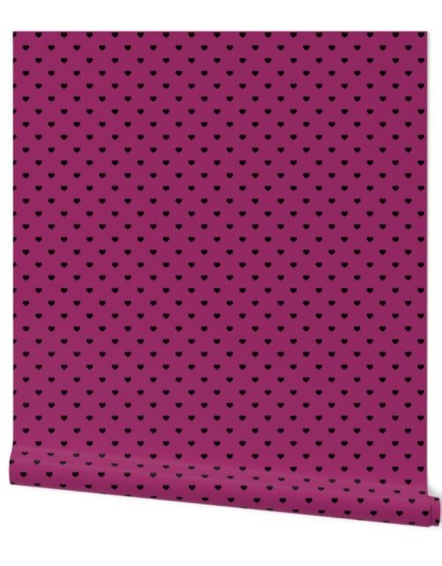 Mini Black Valentines Polkadot Love Hearts on Berry Background Wallpaper