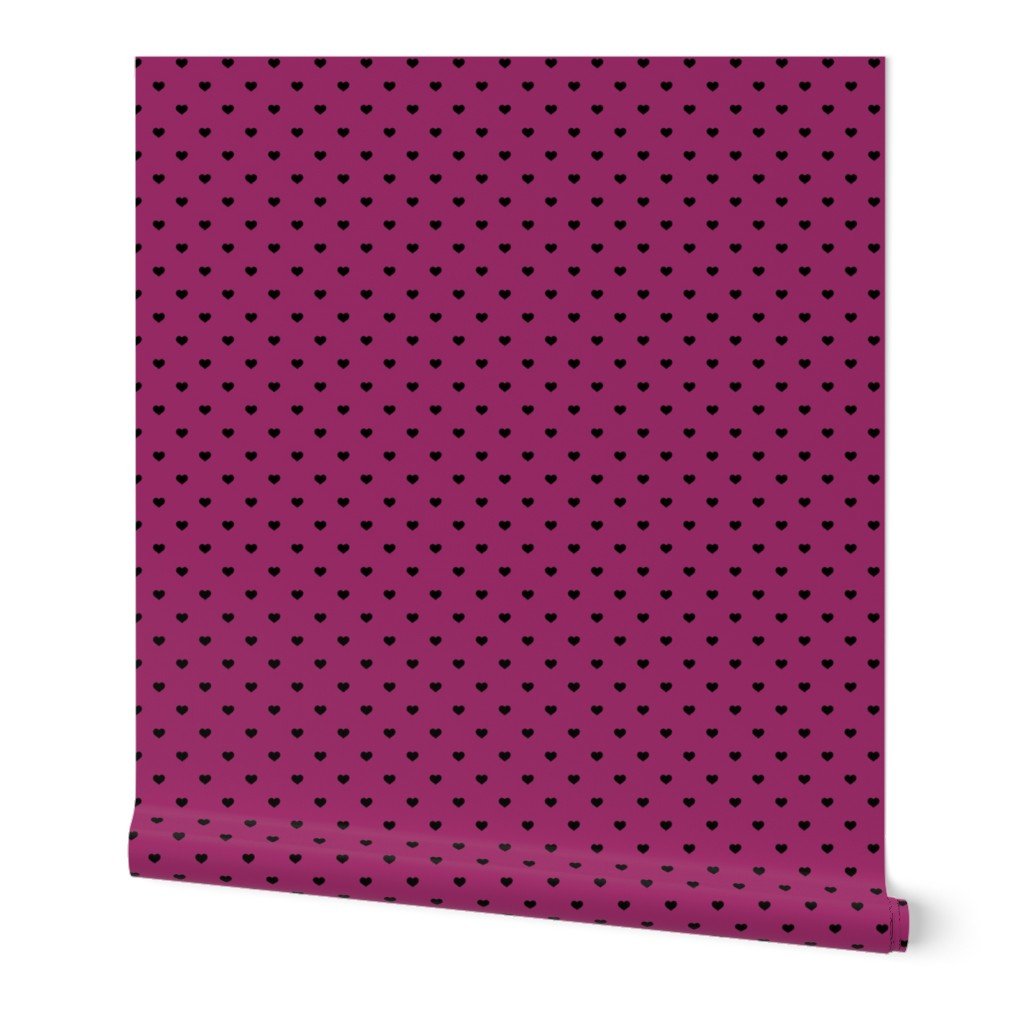 Mini Black Valentines Polkadot Love Hearts on Berry Background Wallpaper Mini Black Valentines Polkadot Love Hearts on Berry Background Wallpaper