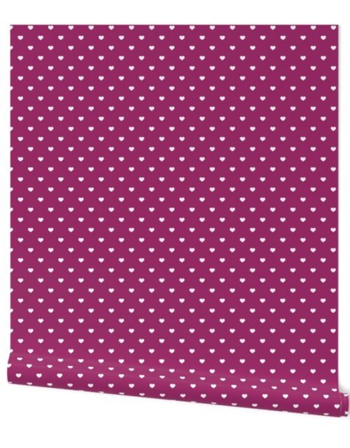 Mini White Valentines Polkadot Love Hearts on Berry Background Wallpaper