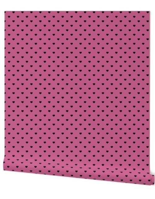 Mini Black Color Valentines Polkadot Love Hearts on Peony Background Wallpaper