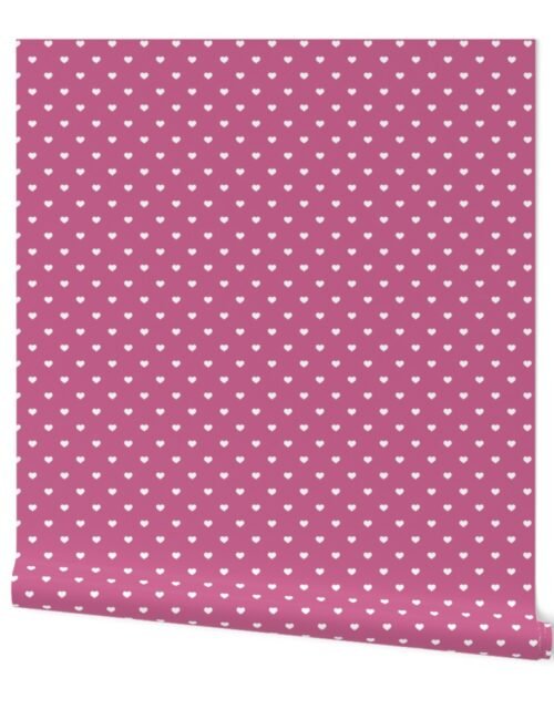 Mini White Valentines Polkadot Love Hearts on Peony Background Wallpaper