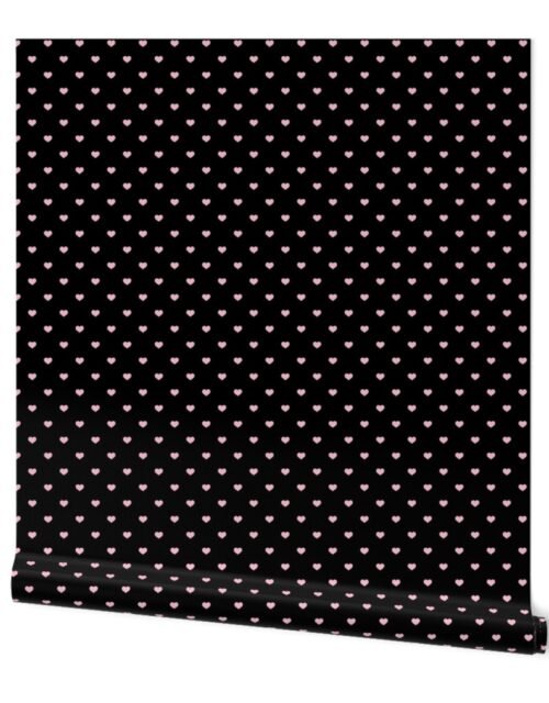 Mini Cotton Candy Pink Valentines Polkadot Love Hearts on Black Background Wallpaper
