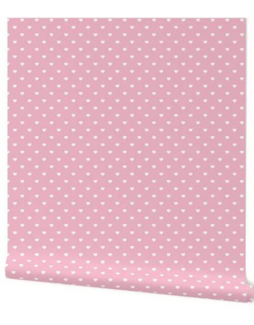 Mini White Valentines Polkadot Love Hearts on Cotton Candy Background Wallpaper