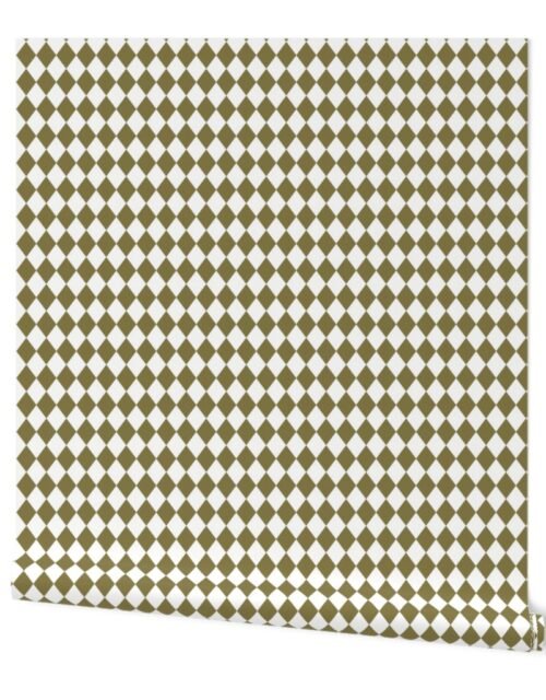 Small Moss and White Diamond Harlequin Check Pattern Wallpaper
