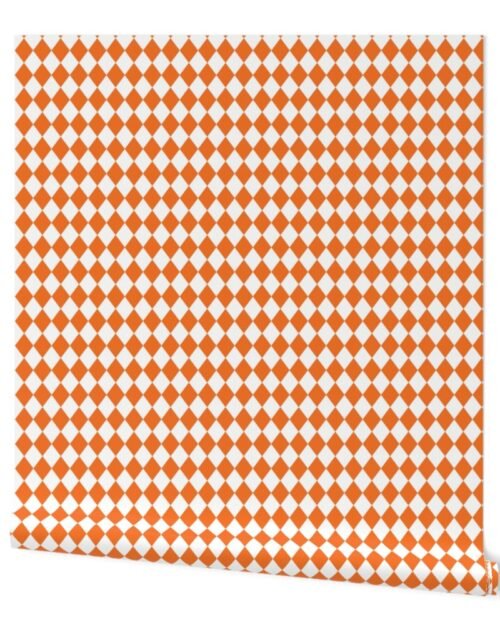 Small Carrot and White Diamond Harlequin Check Pattern Wallpaper