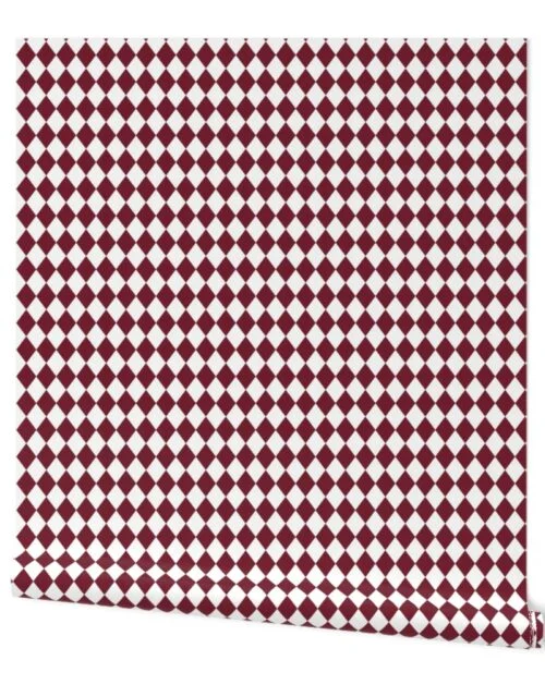 Small Wine and White Diamond Harlequin Check Pattern Wallpaper
