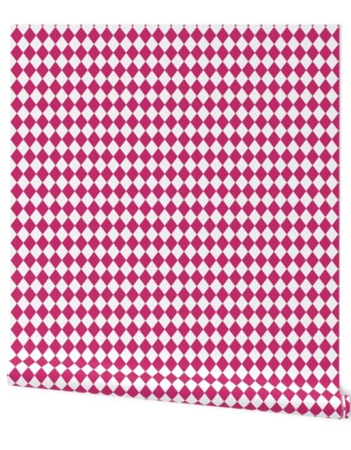Small Bubble Gum and White Diamond Harlequin Check Pattern Wallpaper