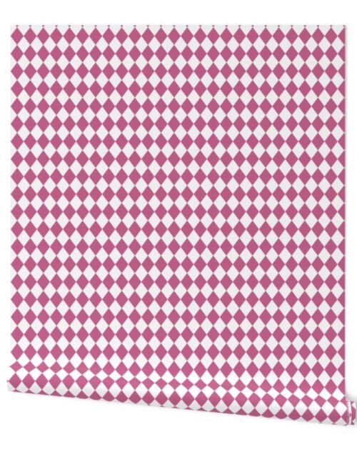 Small Peony and White Diamond Harlequin Check Pattern Wallpaper
