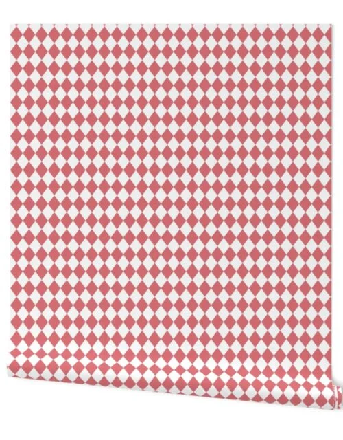 Small Watermelon and White Diamond Harlequin Check Pattern Wallpaper