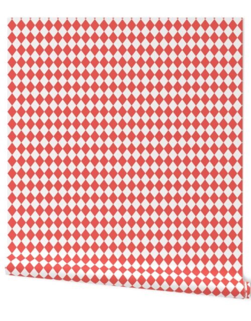 Small Coral and White Diamond Harlequin Check Pattern Wallpaper