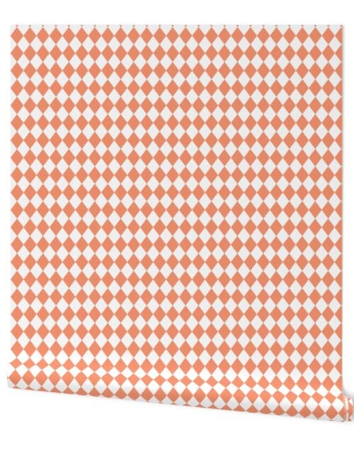Small Peach and White Diamond Harlequin Check Pattern Wallpaper
