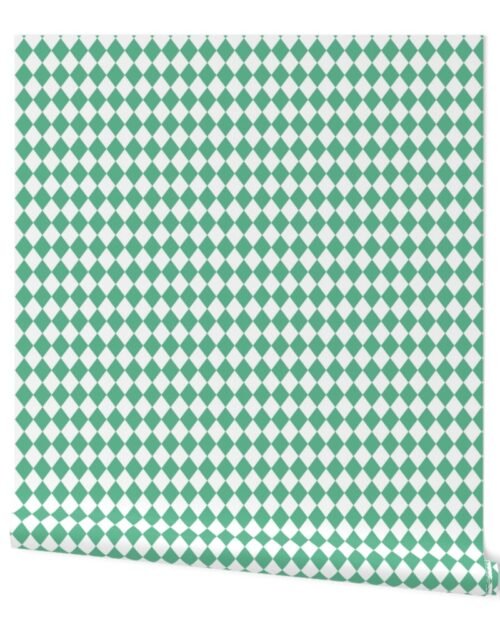 Small Jade and White Diamond Harlequin Check Pattern Wallpaper