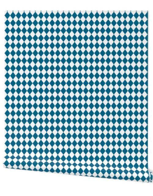 Small Peacock and White Diamond Harlequin Check Pattern Wallpaper