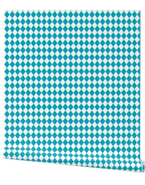 Small Caribbean and White Diamond Harlequin Check Pattern Wallpaper