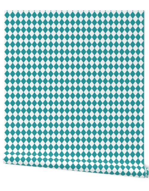 Small Lagoon and White Diamond Harlequin Check Pattern Wallpaper