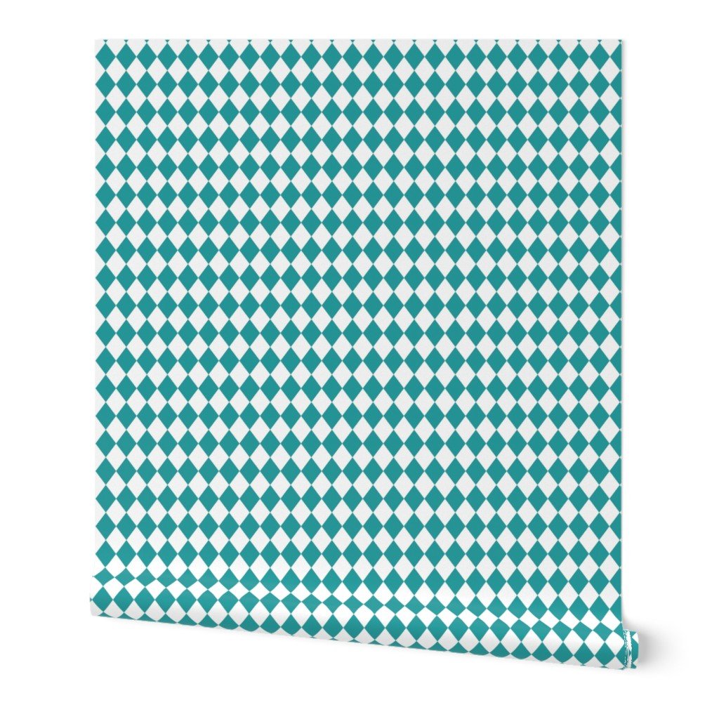 Small Lagoon and White Diamond Harlequin Check Pattern Wallpaper Small Lagoon and White Diamond Harlequin Check Pattern Wallpaper
