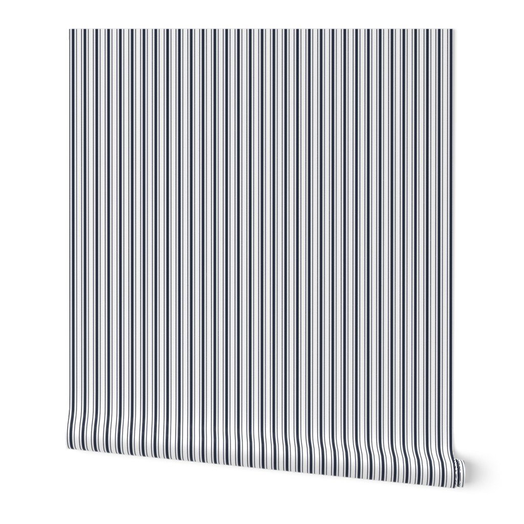 Traditional Micro Navy Blue Vintage Ticking Upholstery Stripes Wallpaper Traditional Micro Navy Blue Vintage Ticking Upholstery Stripes Wallpaper