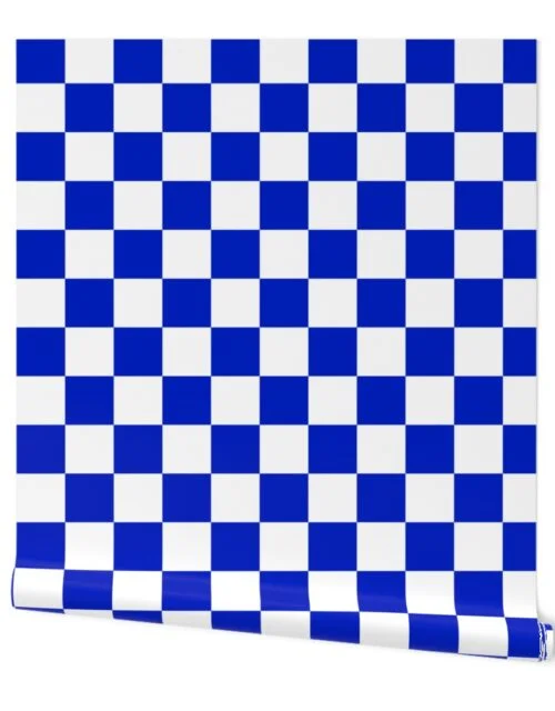 3" Cobalt Blue and White Checkerboard Squares Wallpaper