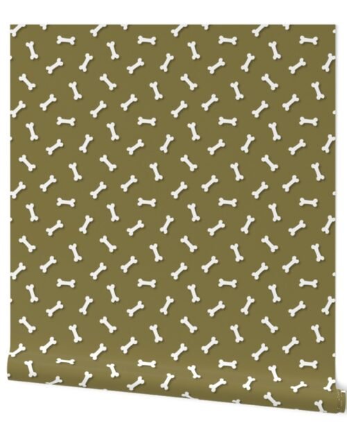 Cute White 3D  Cartoon Dog Bones On Moss Background Wallpaper