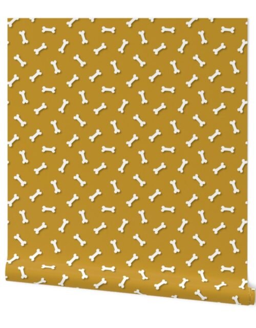 Cute White 3D  Cartoon Dog Bones On Mustard Background Wallpaper