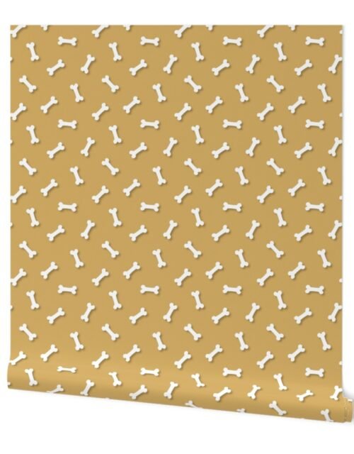 Cute White 3D  Cartoon Dog Bones On Honey Background Wallpaper