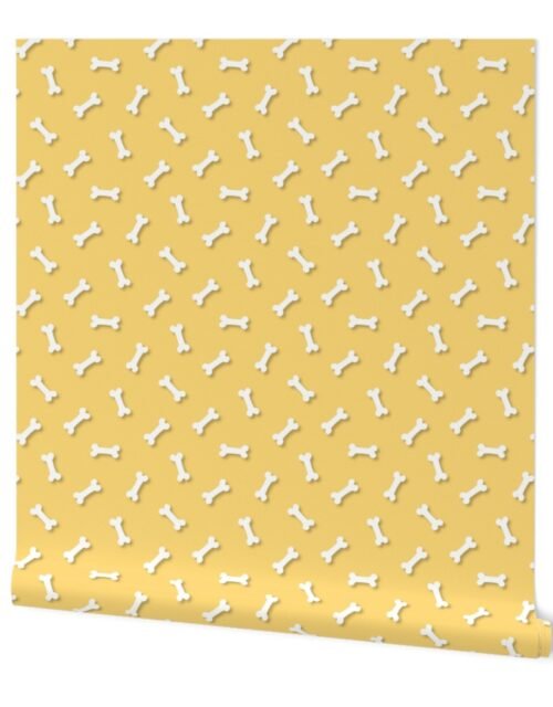 Cute White 3D  Cartoon Dog Bones On Buttercup Background Wallpaper
