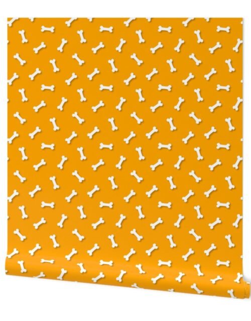 Cute White 3D  Cartoon Dog Bones On Marigold Background Wallpaper