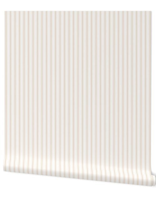 Traditional Micro Natural Vintage Ticking Upholstery Stripes on White Wallpaper
