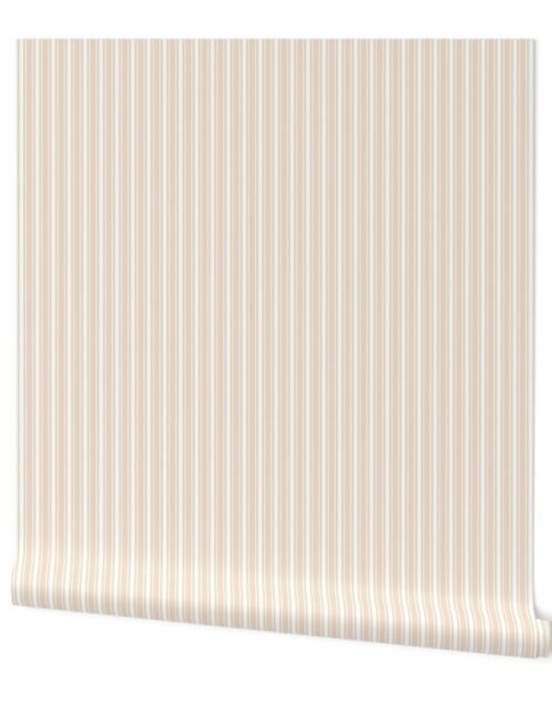 Traditional Micro White Vintage Ticking Upholstery Stripes on Natural Wallpaper
