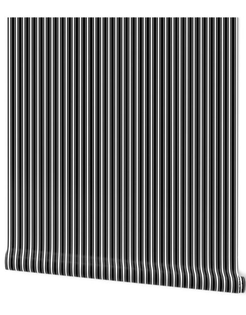 Traditional Micro Black Vintage Ticking Upholstery Stripes Wallpaper