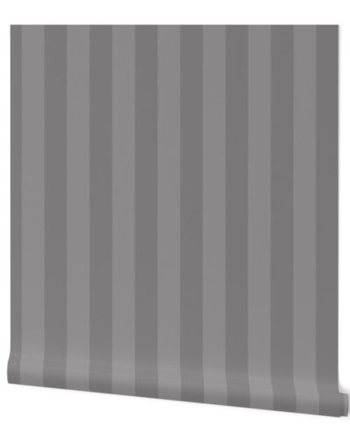Two-Tone 2 Inch Pewter and Faded Pewter Modern Cabana Upholstery Stripes Wallpaper