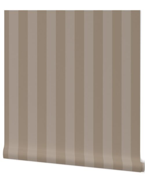Two-Tone 2 Inch Mushroom and Faded Mushroom Modern Cabana Upholstery Stripes Wallpaper
