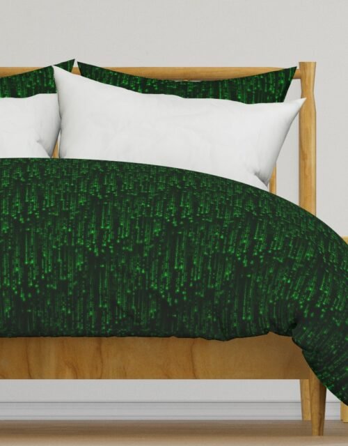 Small Bright Neon Green Digital Rain Computer Code Duvet Cover