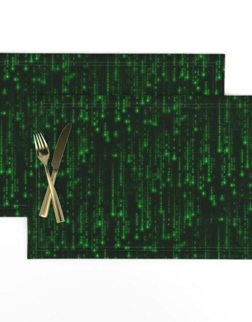 Small Bright Neon Green Digital Rain Computer Code Placemats
