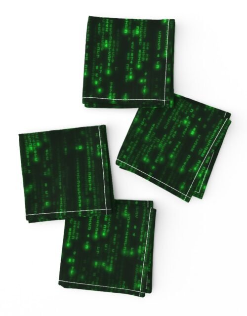 Small Bright Neon Green Digital Rain Computer Code Cocktail Napkins