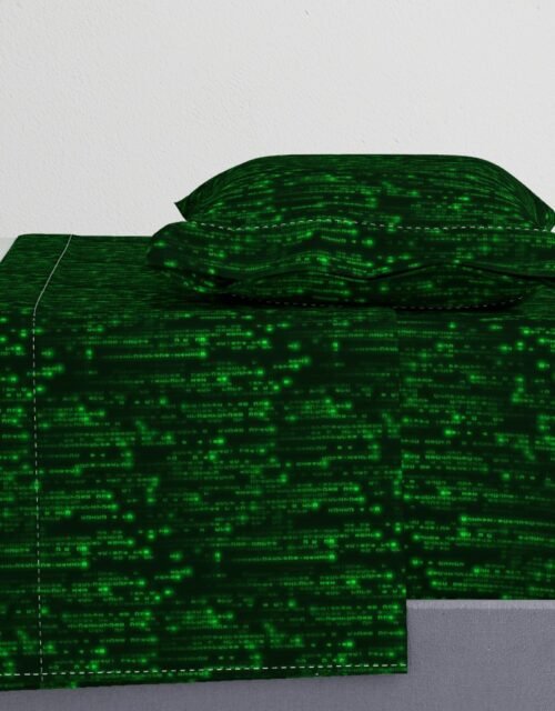 Small Bright Neon Green Digital Rain Computer Code Sheet Set
