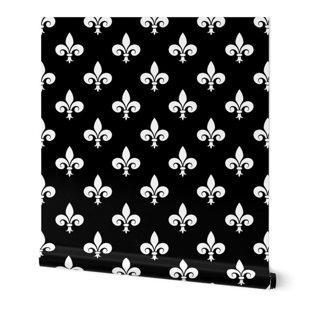 Large White French Fleur de Lis on Black Wallpaper Large White French Fleur de Lis on Black Wallpaper