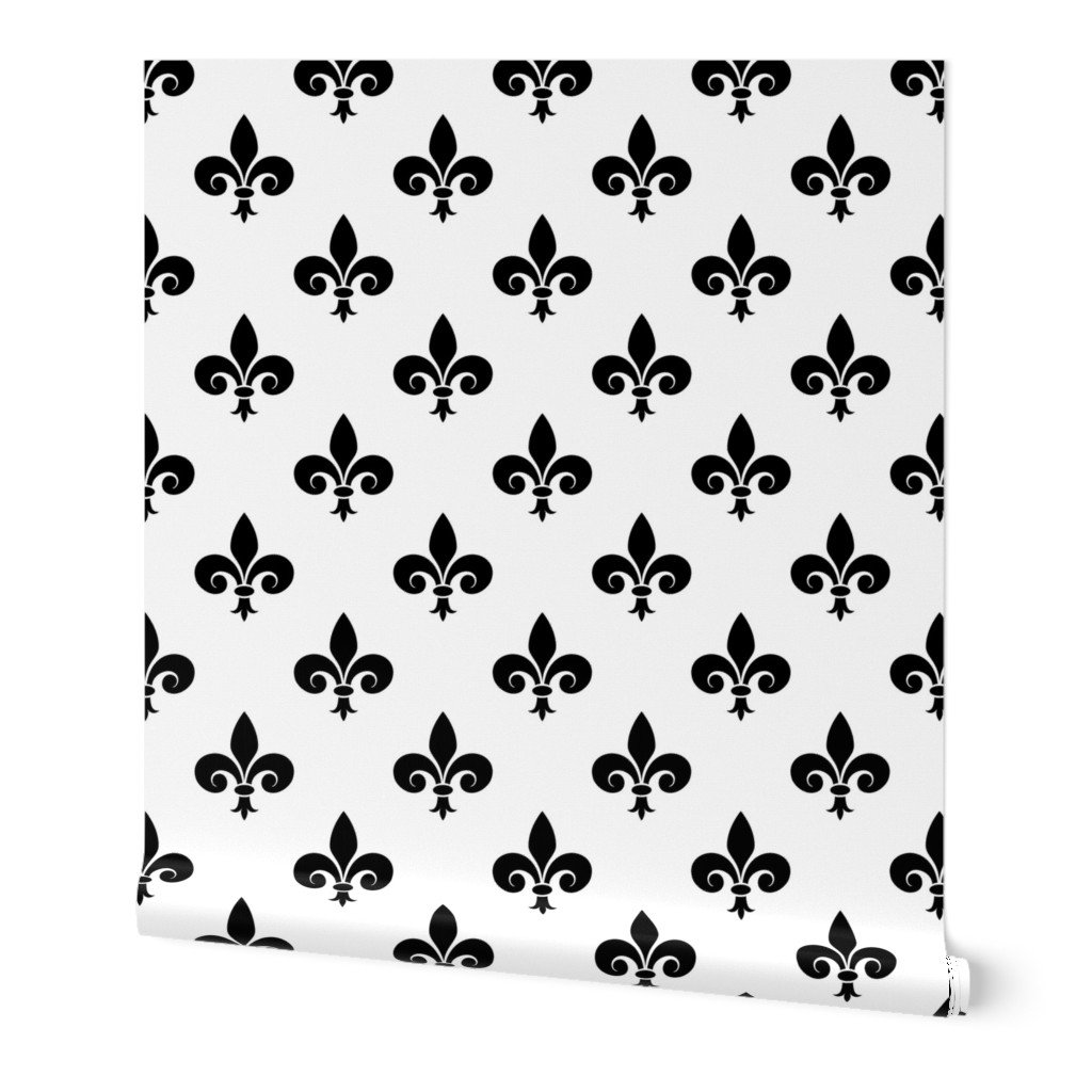 Large Black French Fleur de Lis on White Wallpaper Large Black French Fleur de Lis on White Wallpaper