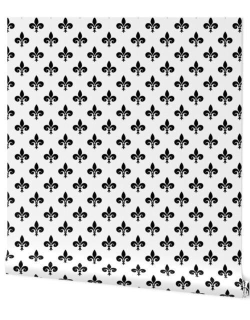 Black French Fleur de Lis on White Wallpaper